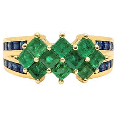 1.00 Ct Natural Emerald Cluster Mens Ring 14K Gold Emerald Sapphire Band Men