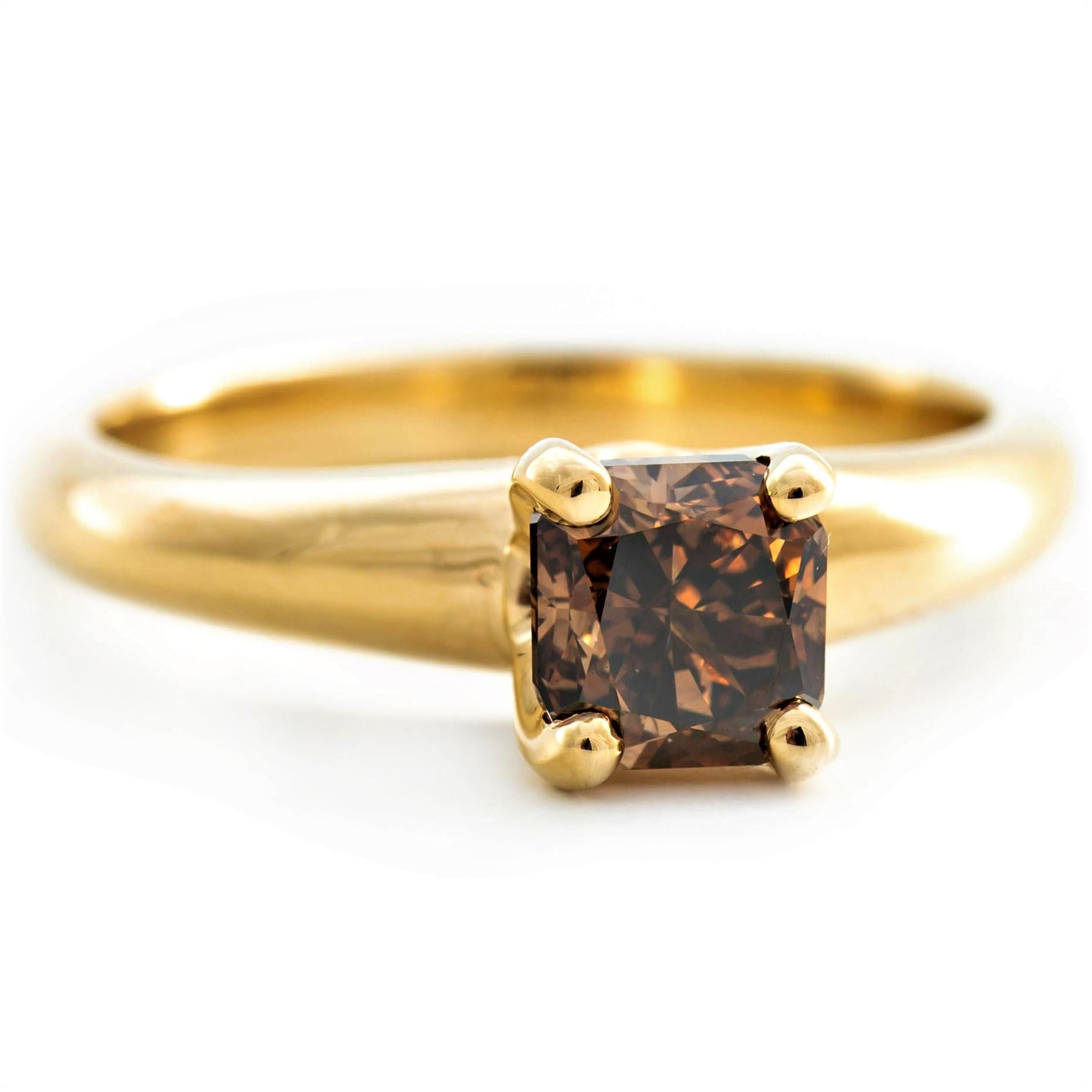 Radiant Cut 1.00 ct Natural Fancy Deep Brownish Orange Diamond Ring, No Reserve Price