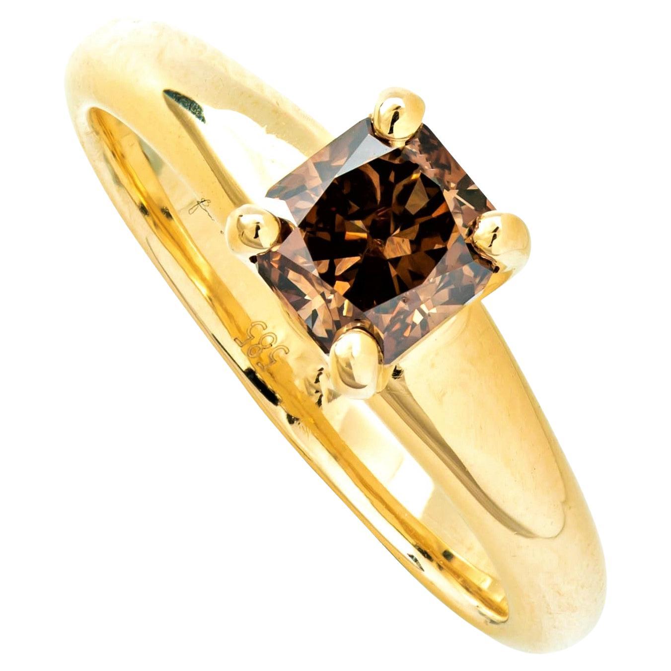 1.00 ct Natural Fancy Deep Brownish Orange Diamond Ring, No Reserve Price