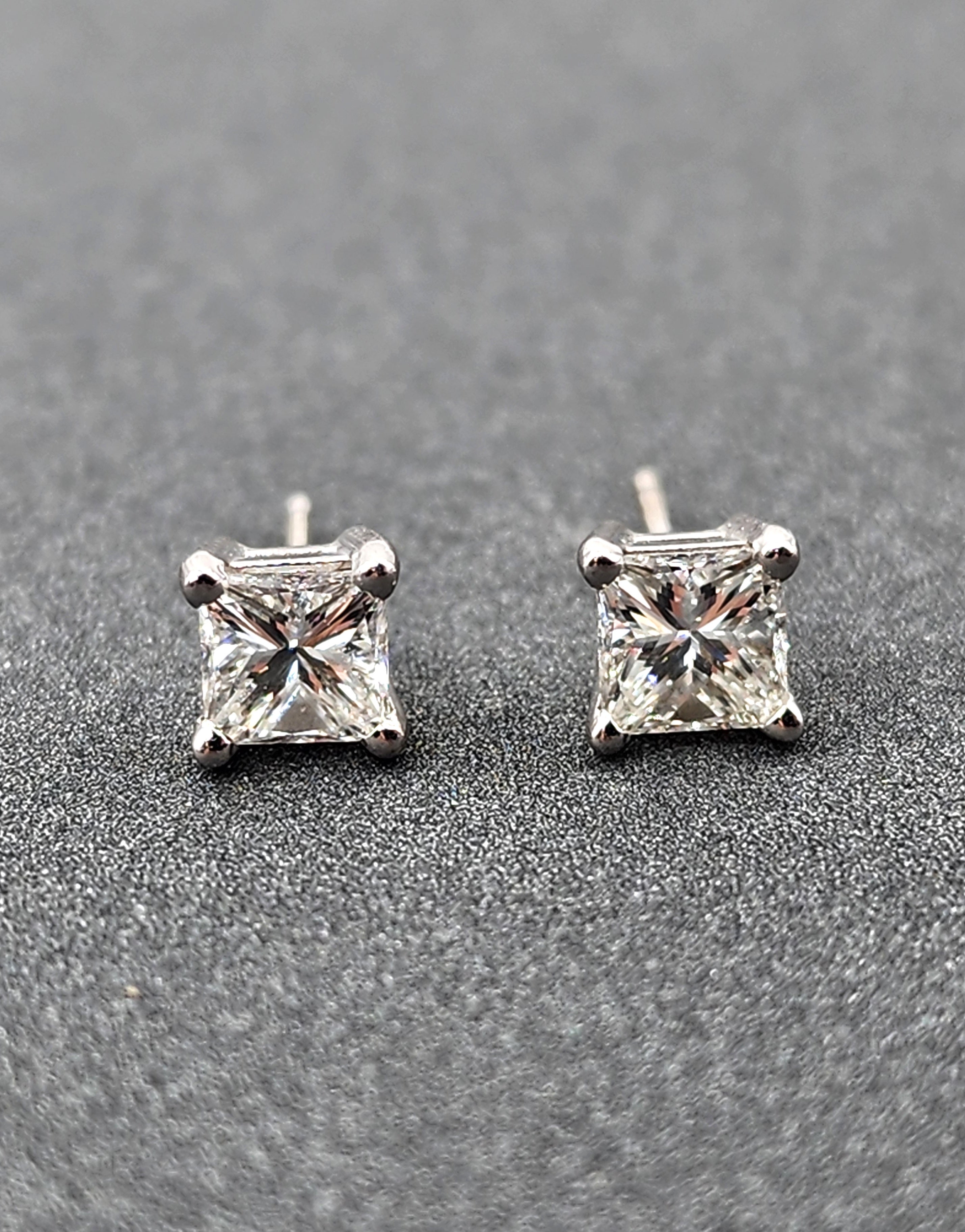 1.00 ct Princess Cut Diamond Studs set in 14k White Gold