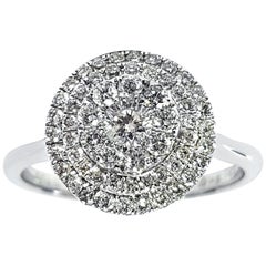 1.00 CT Round Cut Cluster 18 KT White Gold Double Halo Diamond Ring