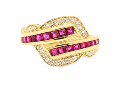 1.00 Ct Ruby Channel Band Natural Ruby Diamond Band 14K Gold Ruby Diamond Ring