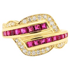 1.00 Ct Ruby Channel Band Natural Ruby Diamond Band 14K Gold Ruby Diamond Ring
