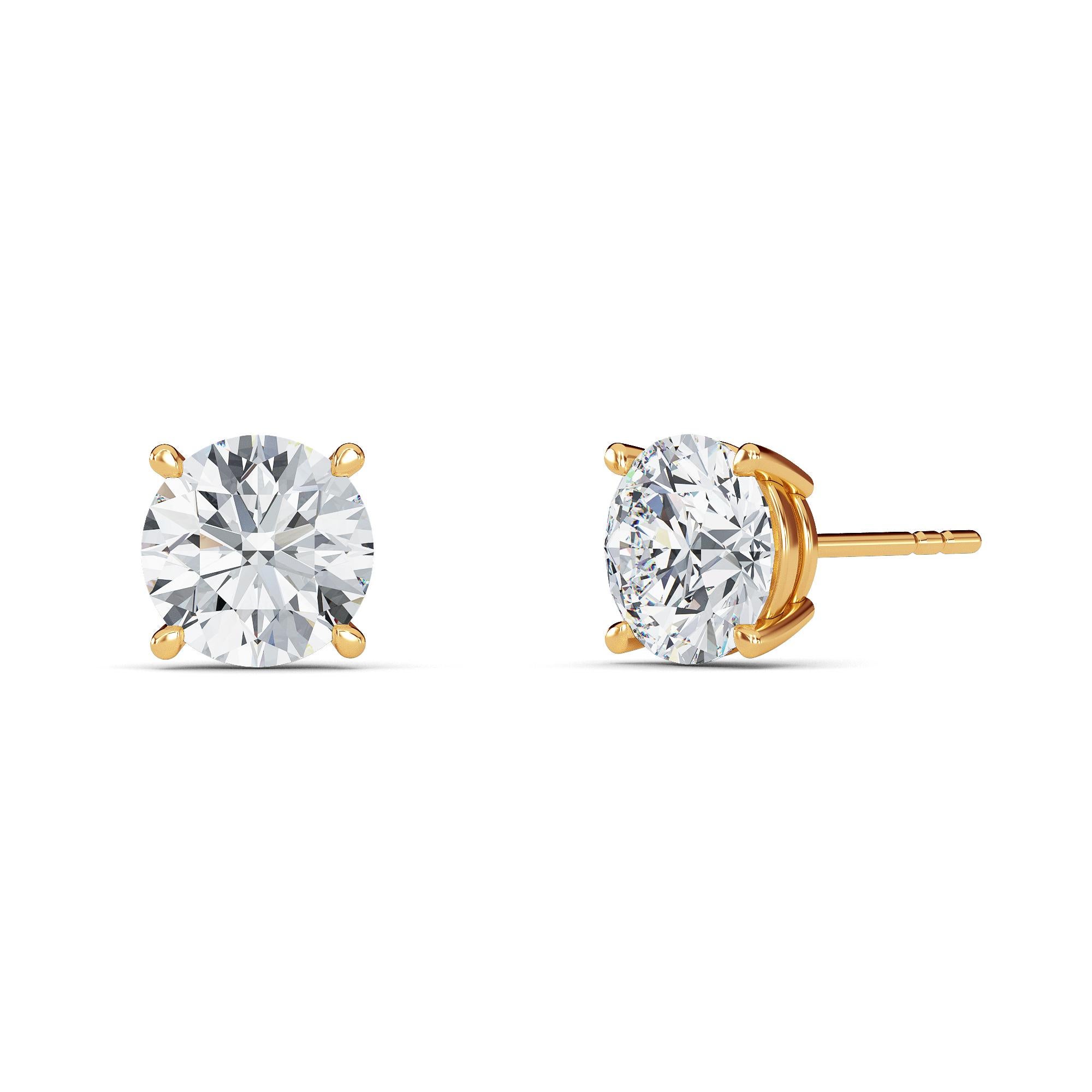 1.00 Carat TW Natural Diamond 14k Gold Four Prong Stud Earring For Sale