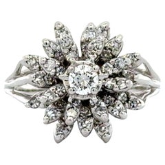 1.00 CTW Diamond 14 Karat White Gold Vintage Beehive Cluster Ring