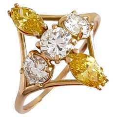 1.00 ctw Fancy Vivid Yellow and F-VS Diamond AIG Certified 14k Rose Gold Engagem