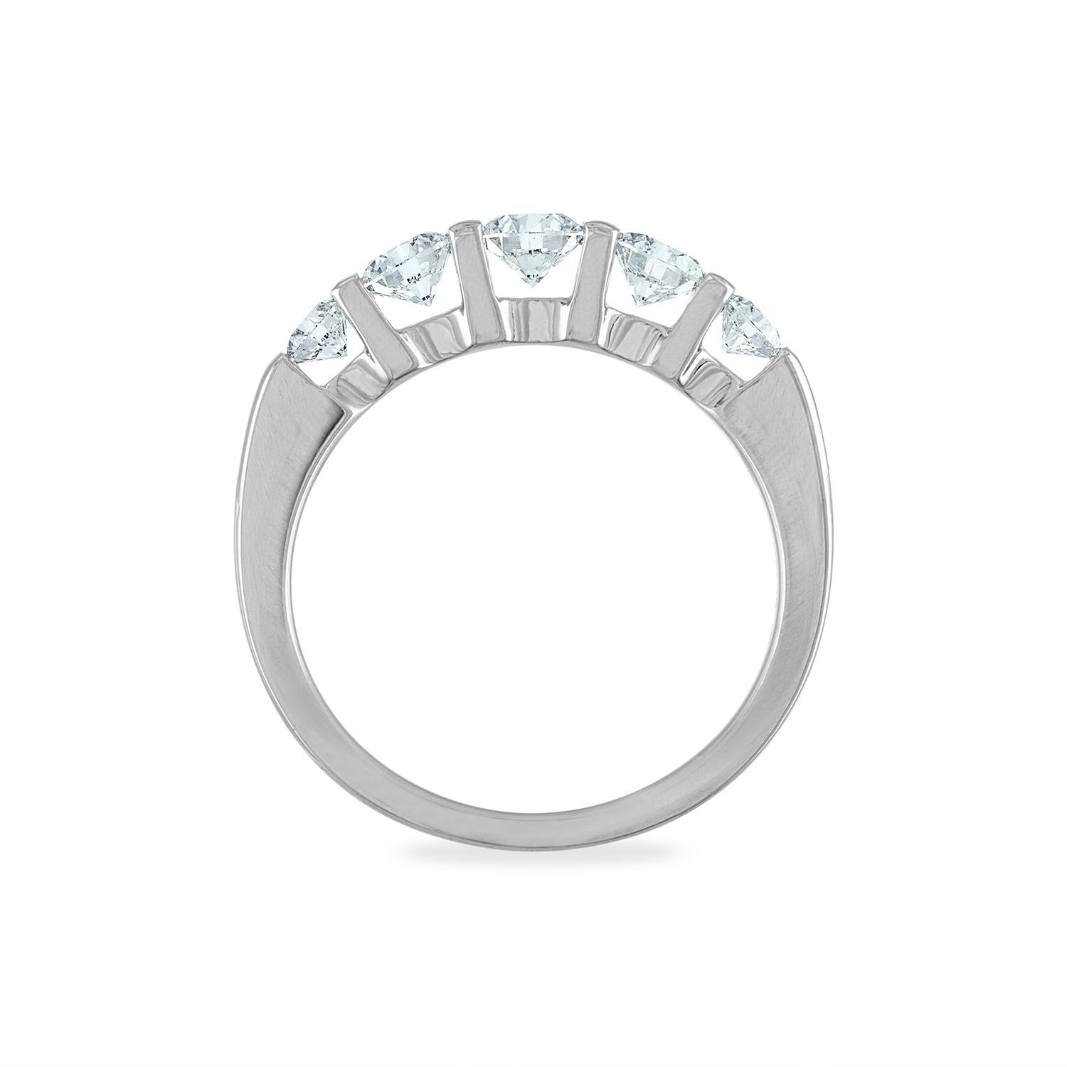Contemporary 1.00 Carat Platinum, Diamond Wedding Band, 5-Stone Ring For Sale