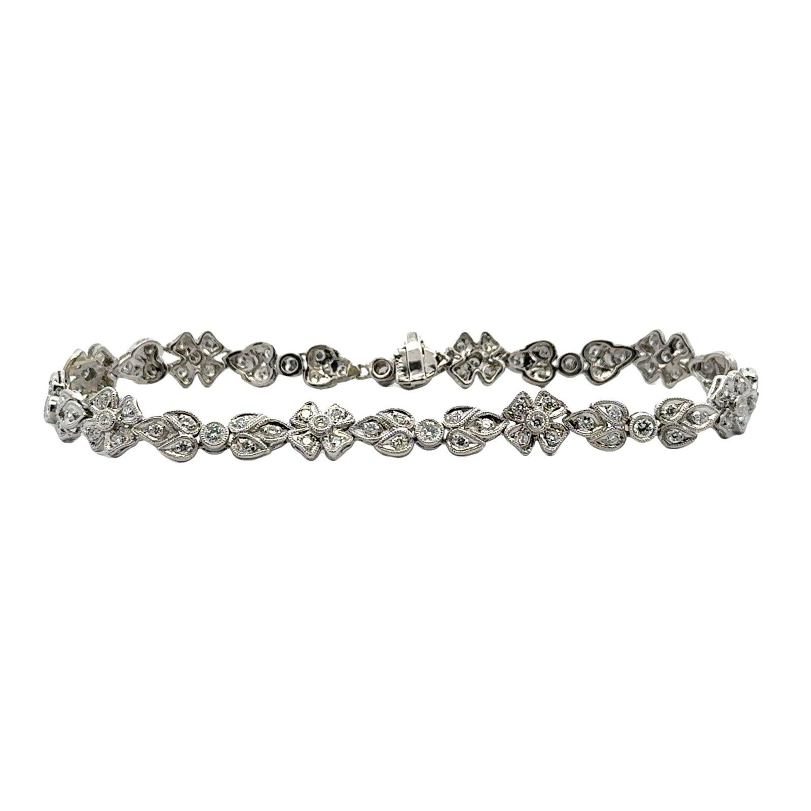 Platinarmband mit 1,00 Karat rundem Brillanten und Diamanten im floralen Design (Moderne)