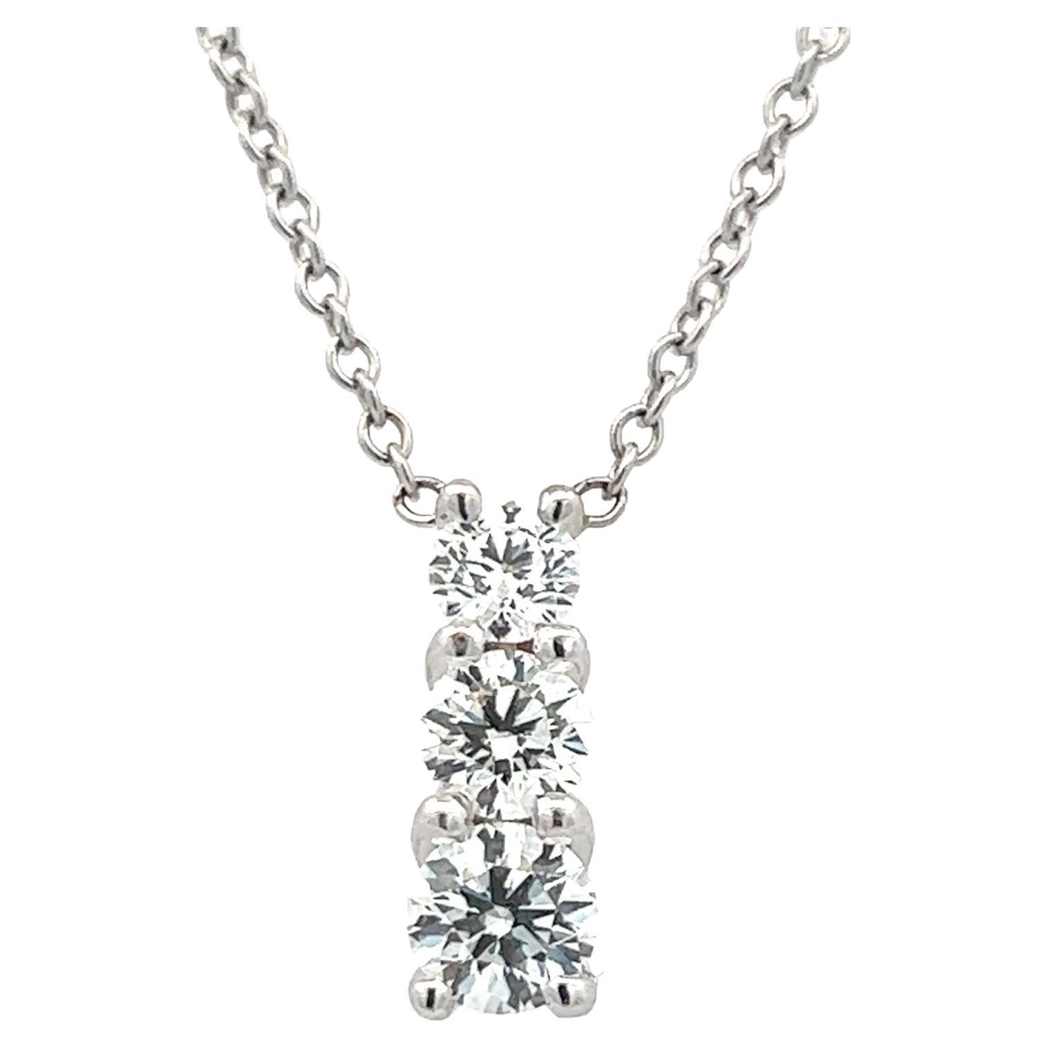 1.00 CTW Three Diamond Drop Pendant Necklace 18 Karat White Gold For