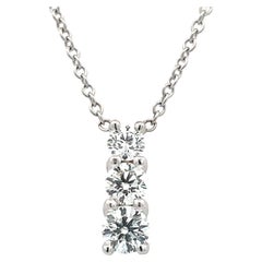1.00 CTW Three Diamond Drop Pendant Necklace 18 Karat White Gold
