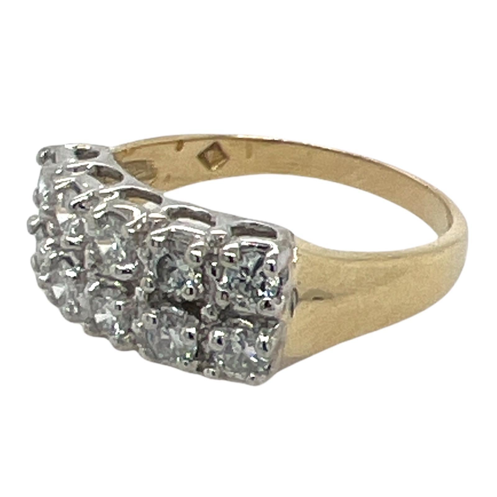 1,00 CTW Zweireihiger Diamant-Ehering 14 Karat Gelbgold Vintage (Rundschliff)