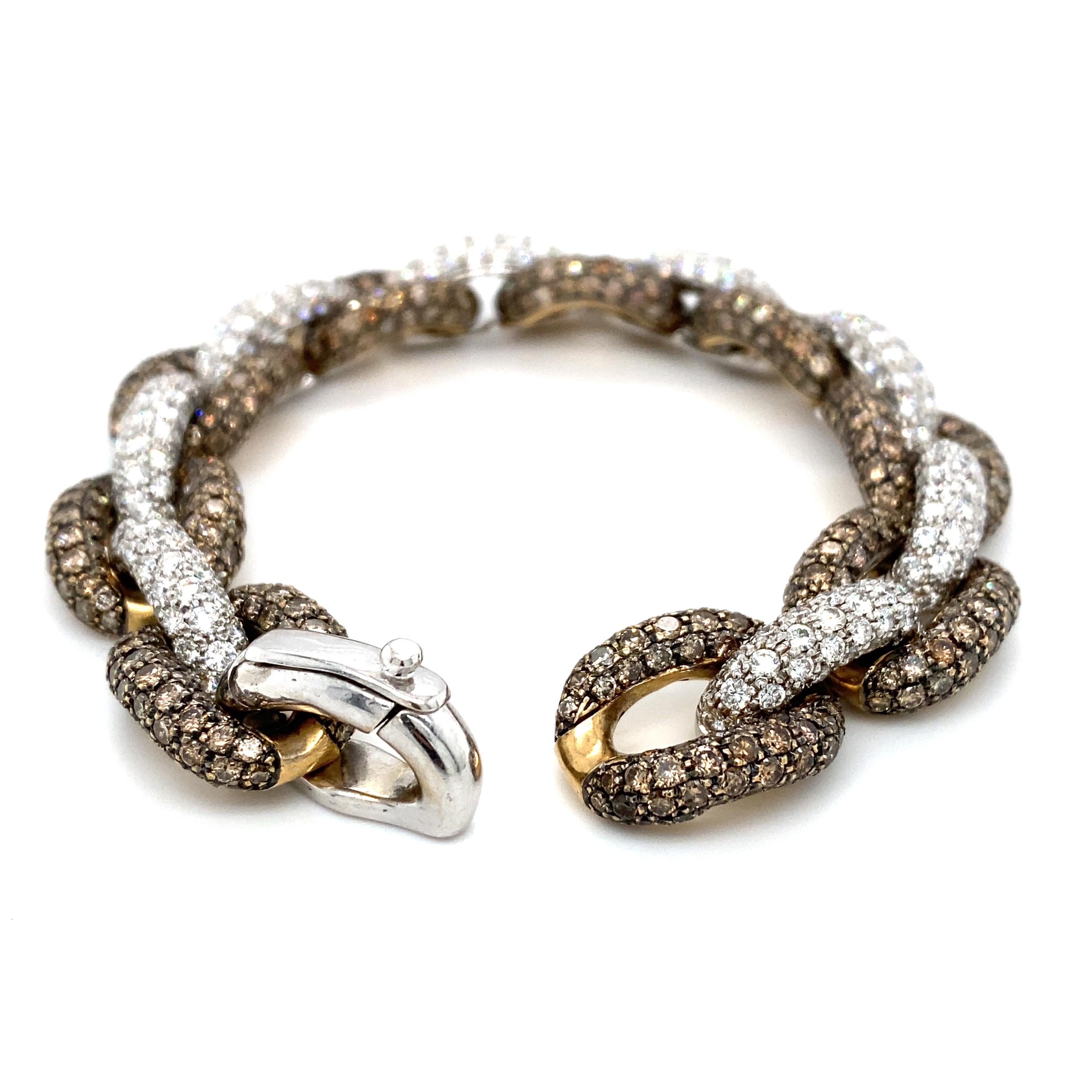Bracelet en or 14 carats avec chaîne de diamants blancs et bruns de 10,0 CTW en vente 1