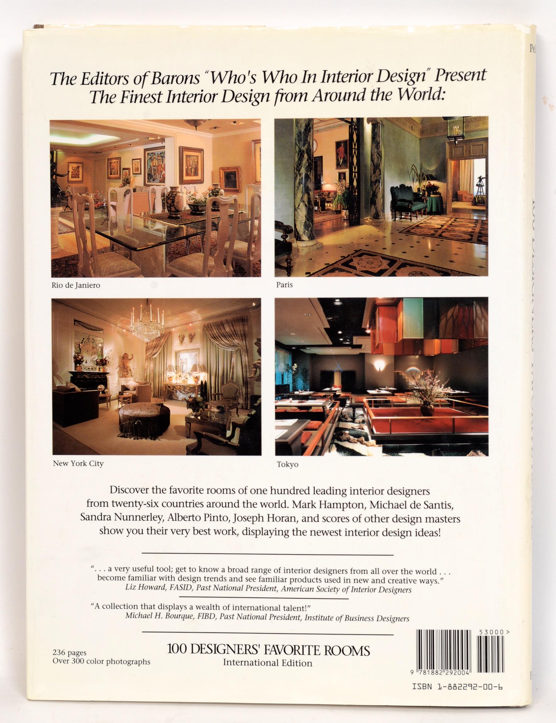 100 Designers' Favorite Rooms: Selected Projects of the World's Finest Designers and Architects by John L. Pellam. Barons Who's Who, 1993. 1st Ed hardcover with dust jacket. This book shows landmark projects from North America, Asia, Europe, and