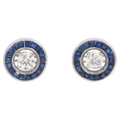 1.00 Diamond and Natural Blue Sapphire Stud Earrings with Removable Jackets