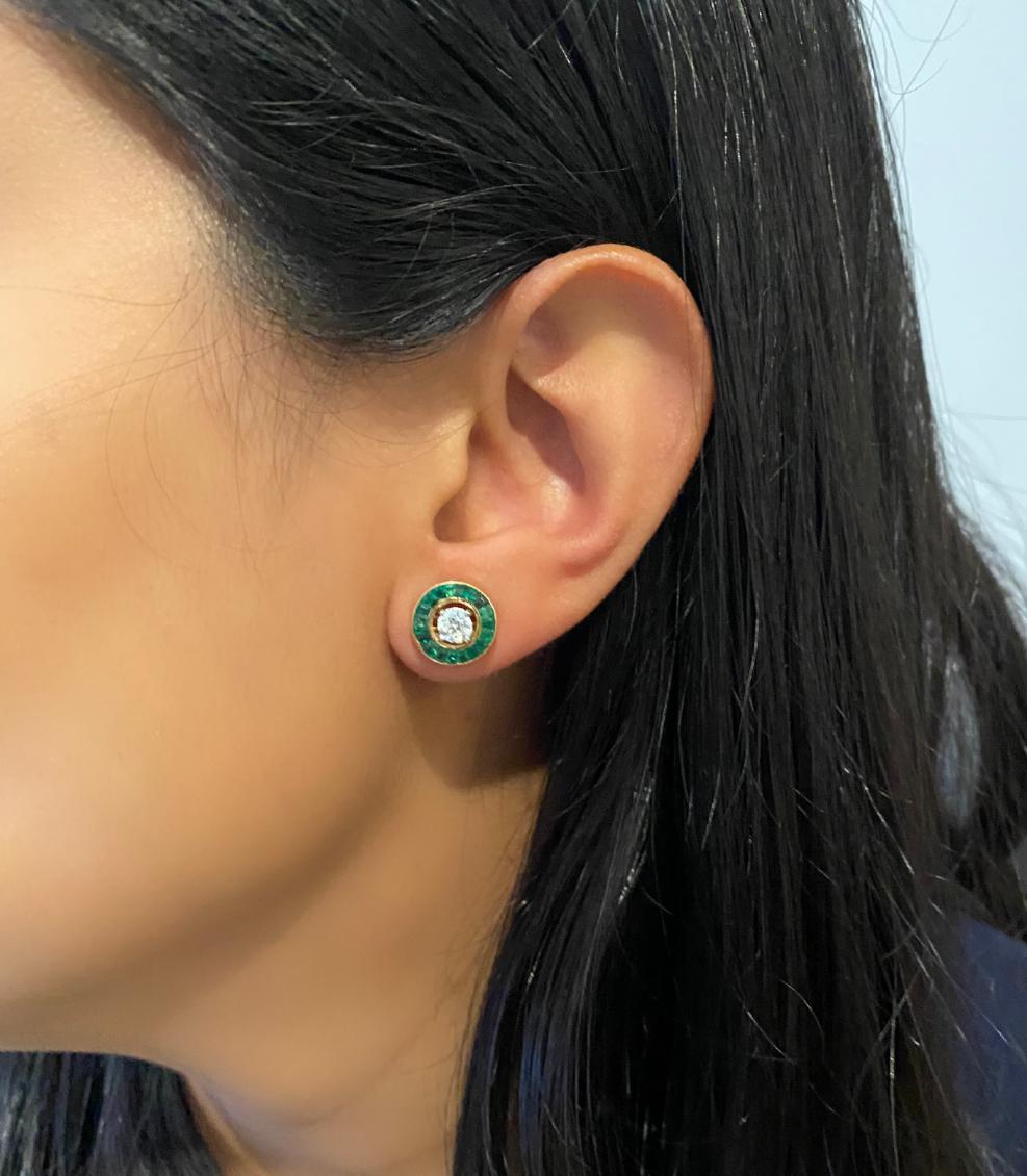 Natural Emerald Stud  Removable Jackets ( No center diamond)  In New Condition In New York, NY