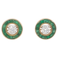 1.00 Diamond and Natural Emerald Stud Earrings with Removable Jackets