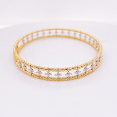 100 Diamond Clover Station Gold Bracelet in 14K Yellow Gold Flexible Bangle