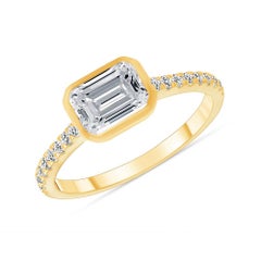 1.00 Emerald Cut Bezel Set Engagement Diamond Ring, '0.75 Carat Center Diamond'