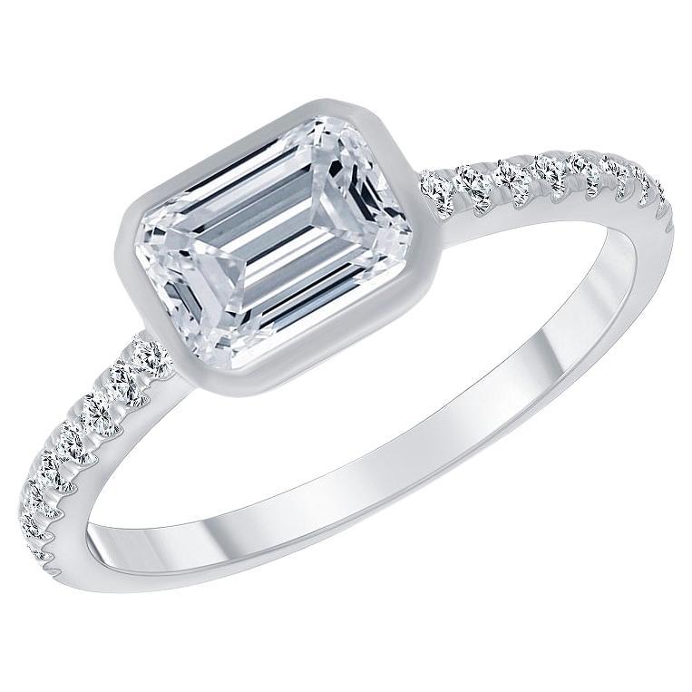 1.00 Emerald Cut Bezel Set Engagement Diamond Ring, '0.75 Carat Center Diamond'