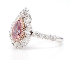 1.00 Fancy Brownish Purplish Pink Pear Shape Ring GIA Certified 18K White Gold