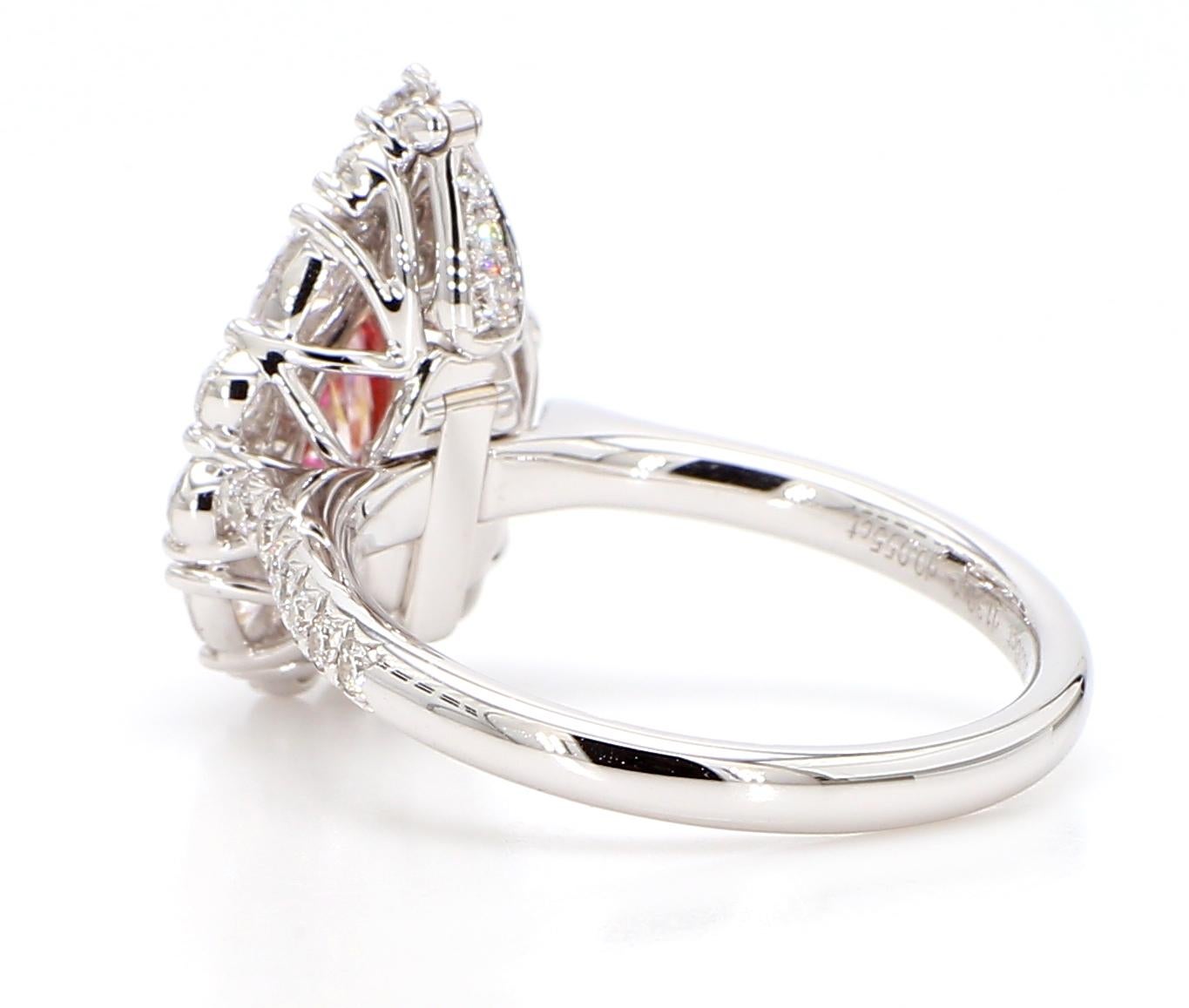 Pear Cut 1.00 Fancy Brownish Purplish Pink Pear Shape Ring GIA Certified 18K White Gold