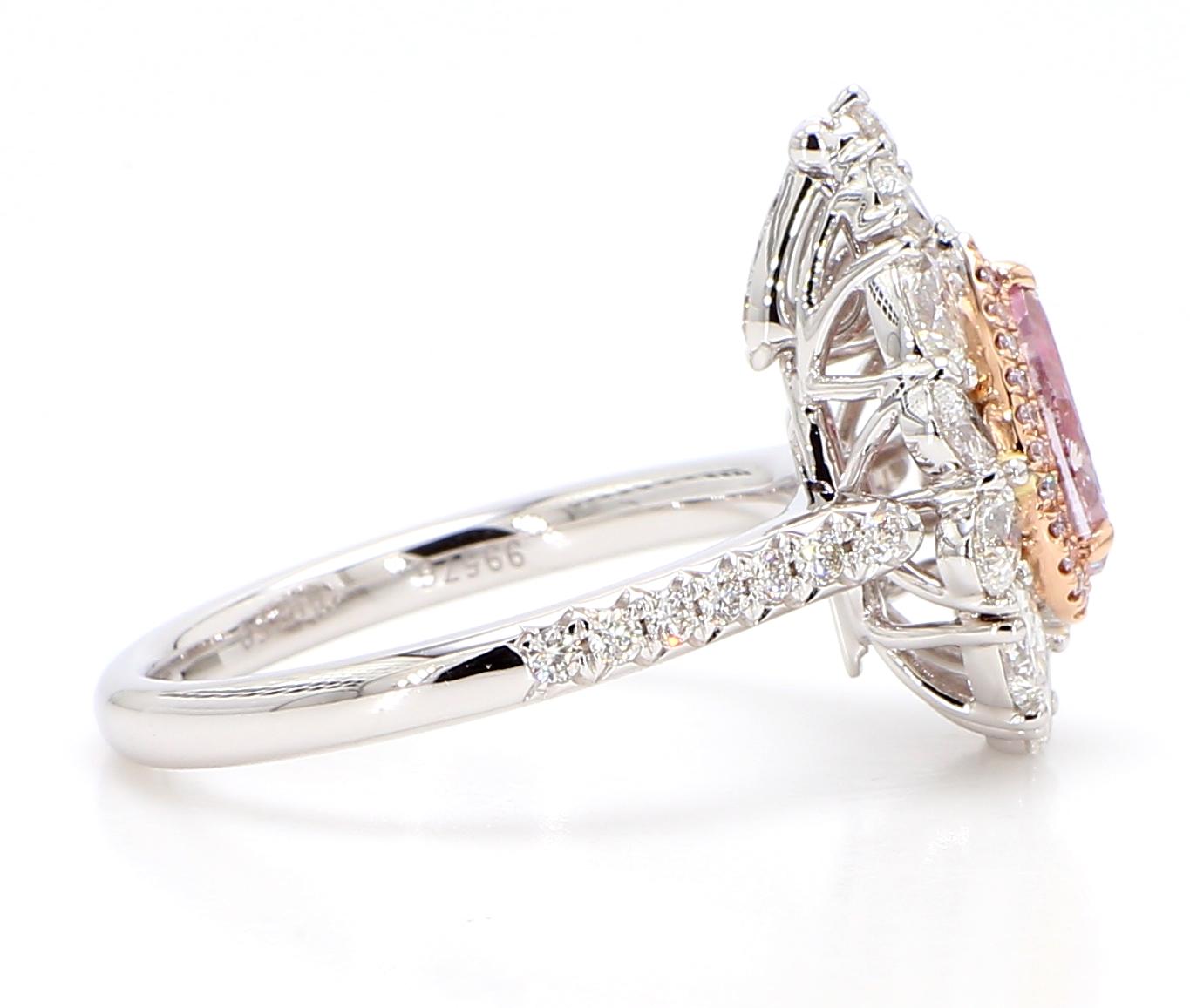 Women's 1.00 Fancy Brownish Purplish Pink Pear Shape Ring GIA Certified 18K White Gold
