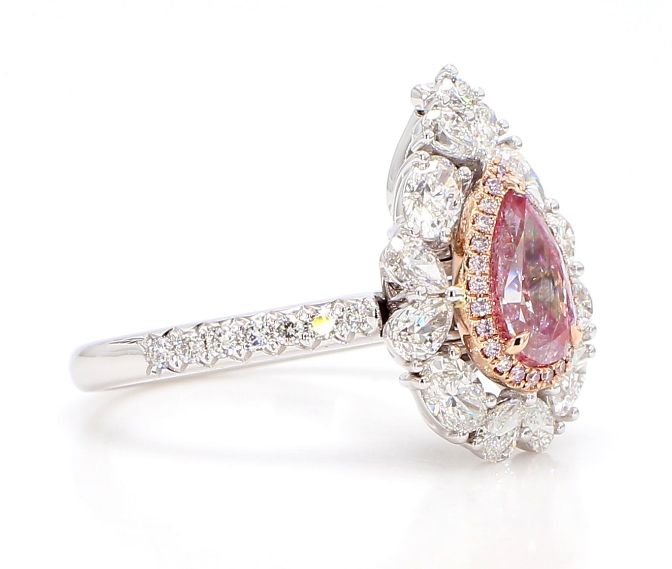 1.00 Fancy Brownish Purplish Pink Pear Shape Ring GIA Certified 18K White Gold 1
