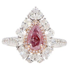 1.00 Fancy Brownish Purplish Pink Pear Shape Ring GIA Certified 18K White Gold