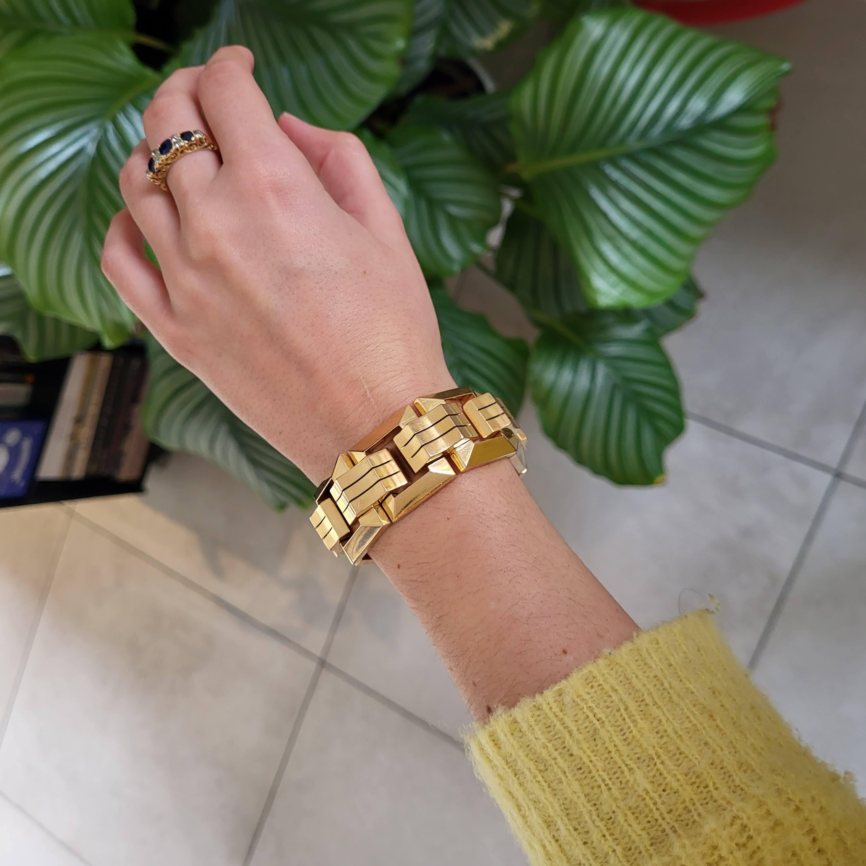 100 Gramm 18 Karat Gelbgold Armband - großes französisches quadratisches Retro-Tankarmband 6