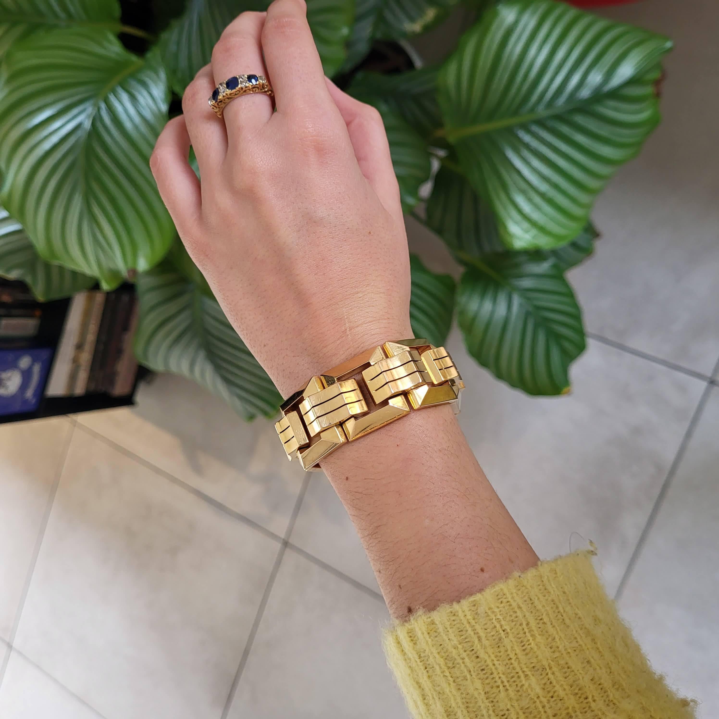 100 Gramm 18 Karat Gelbgold Armband - großes französisches quadratisches Retro-Tankarmband 4