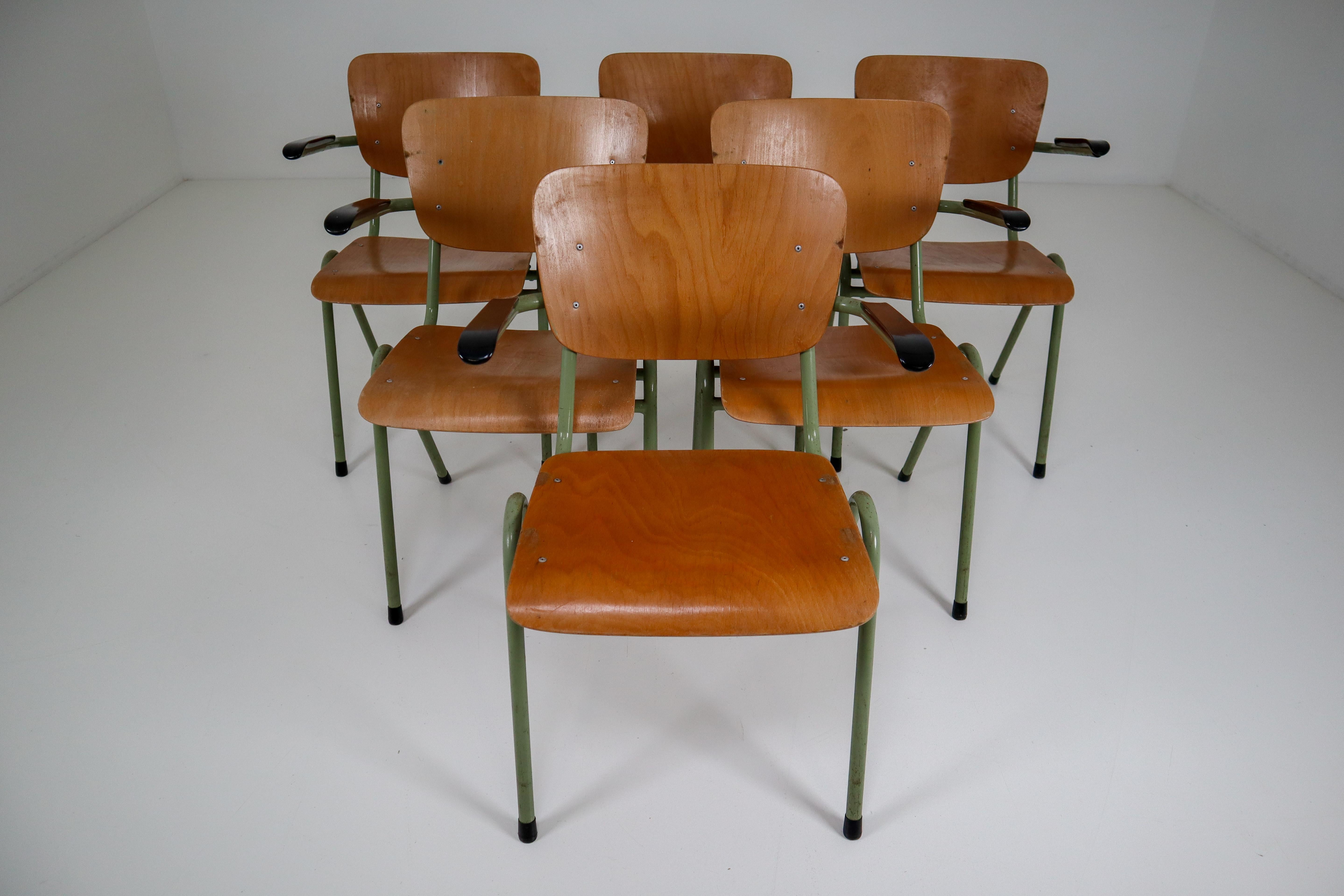 100 Green Patinated Dutch Design Industrial Plywood Armchairs, 1960s 3