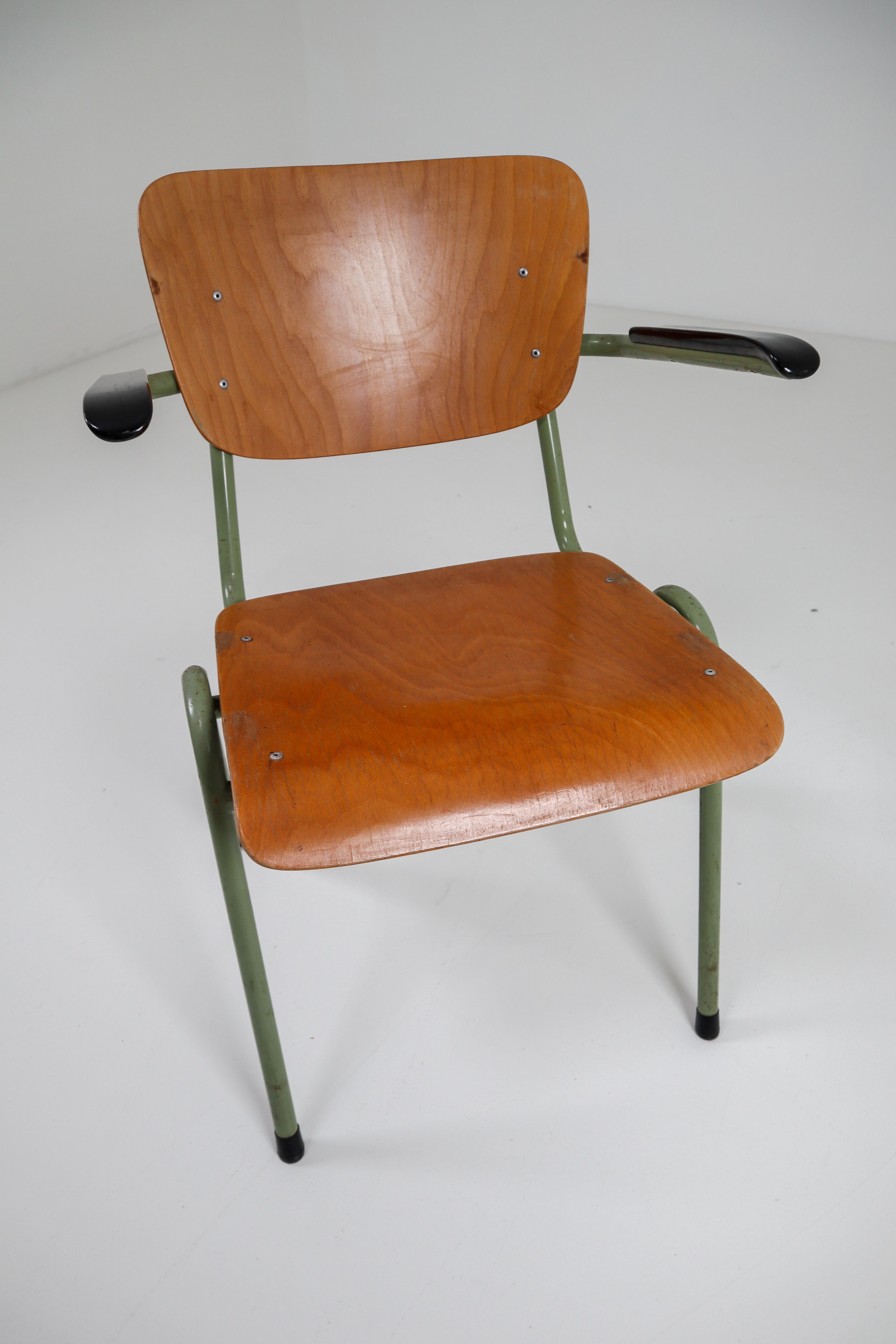 100 Green Patinated Dutch Design Industrial Plywood Armchairs, 1960s 5