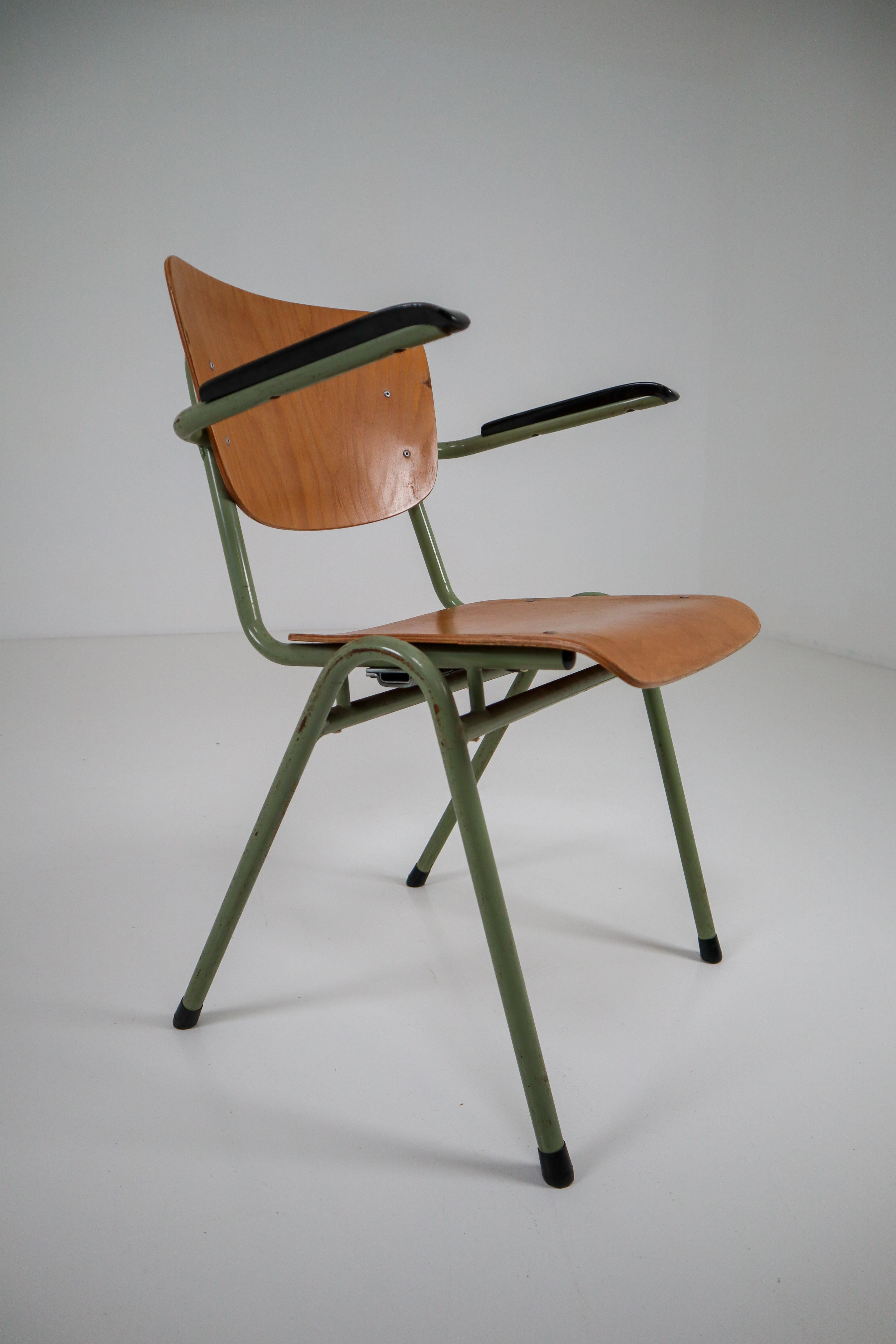 100 Green Patinated Dutch Design Industrial Plywood Armchairs, 1960s 6
