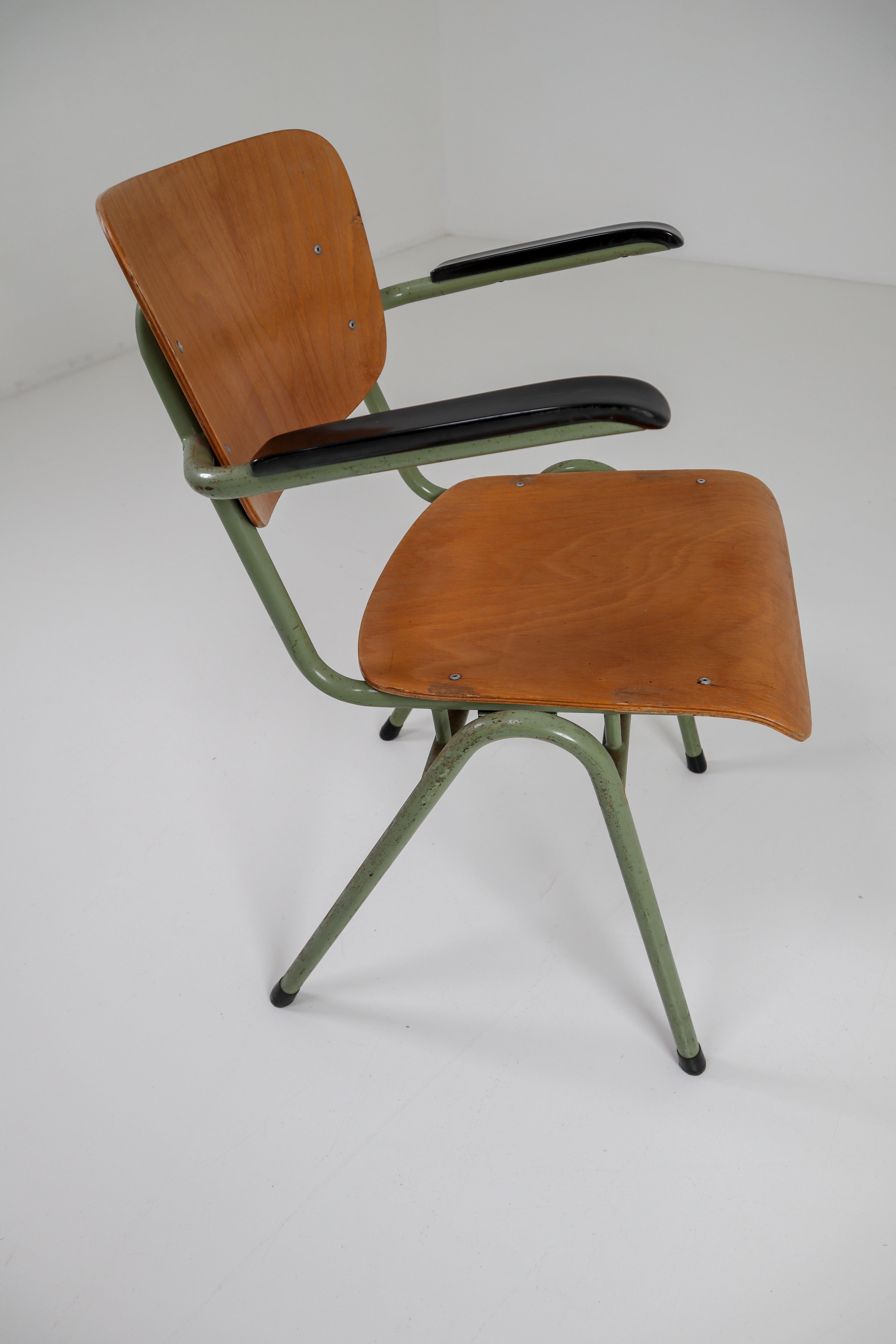 100 Green Patinated Dutch Design Industrial Plywood Armchairs, 1960s 1