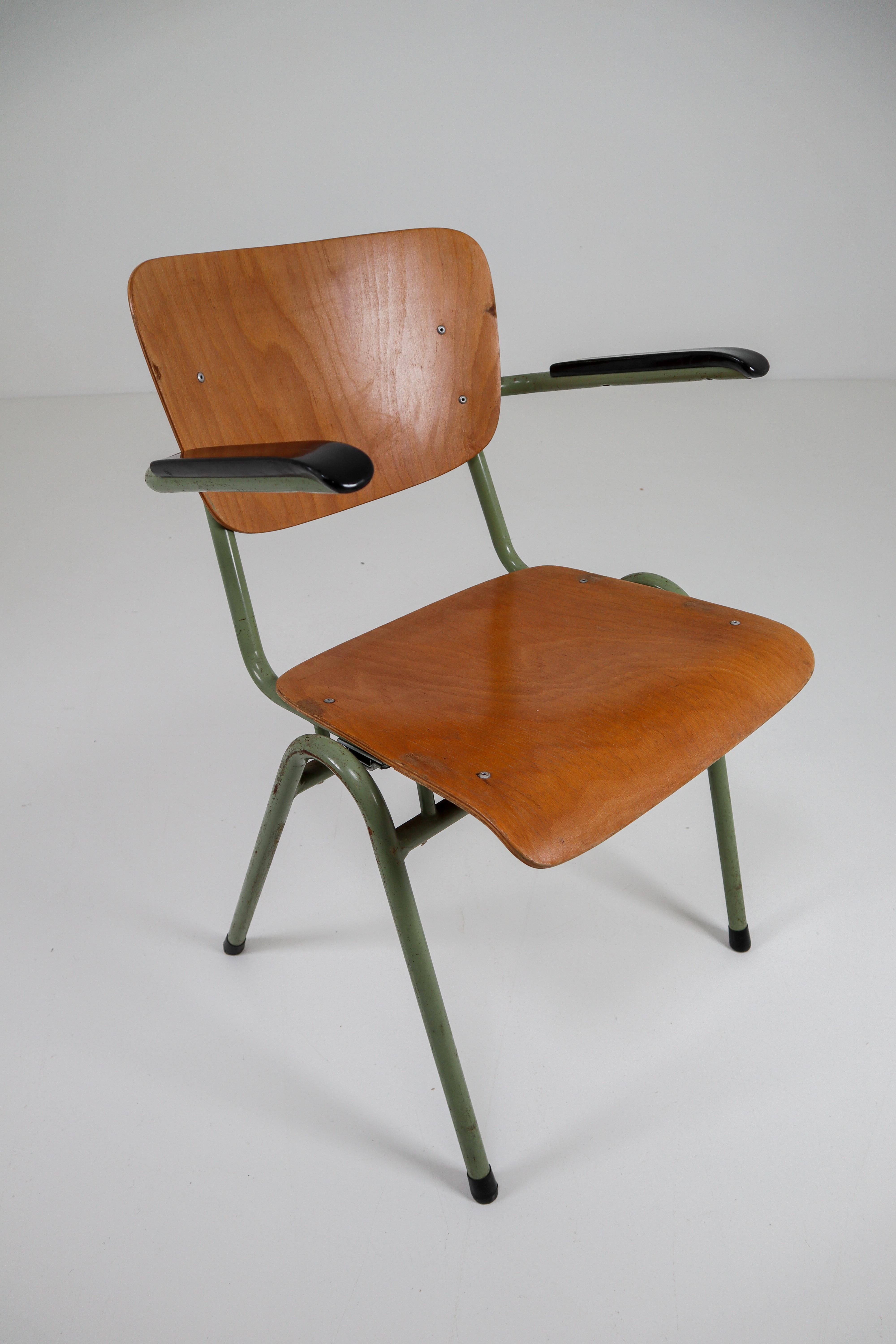 100 Green Patinated Dutch Design Industrial Plywood Armchairs, 1960s 2