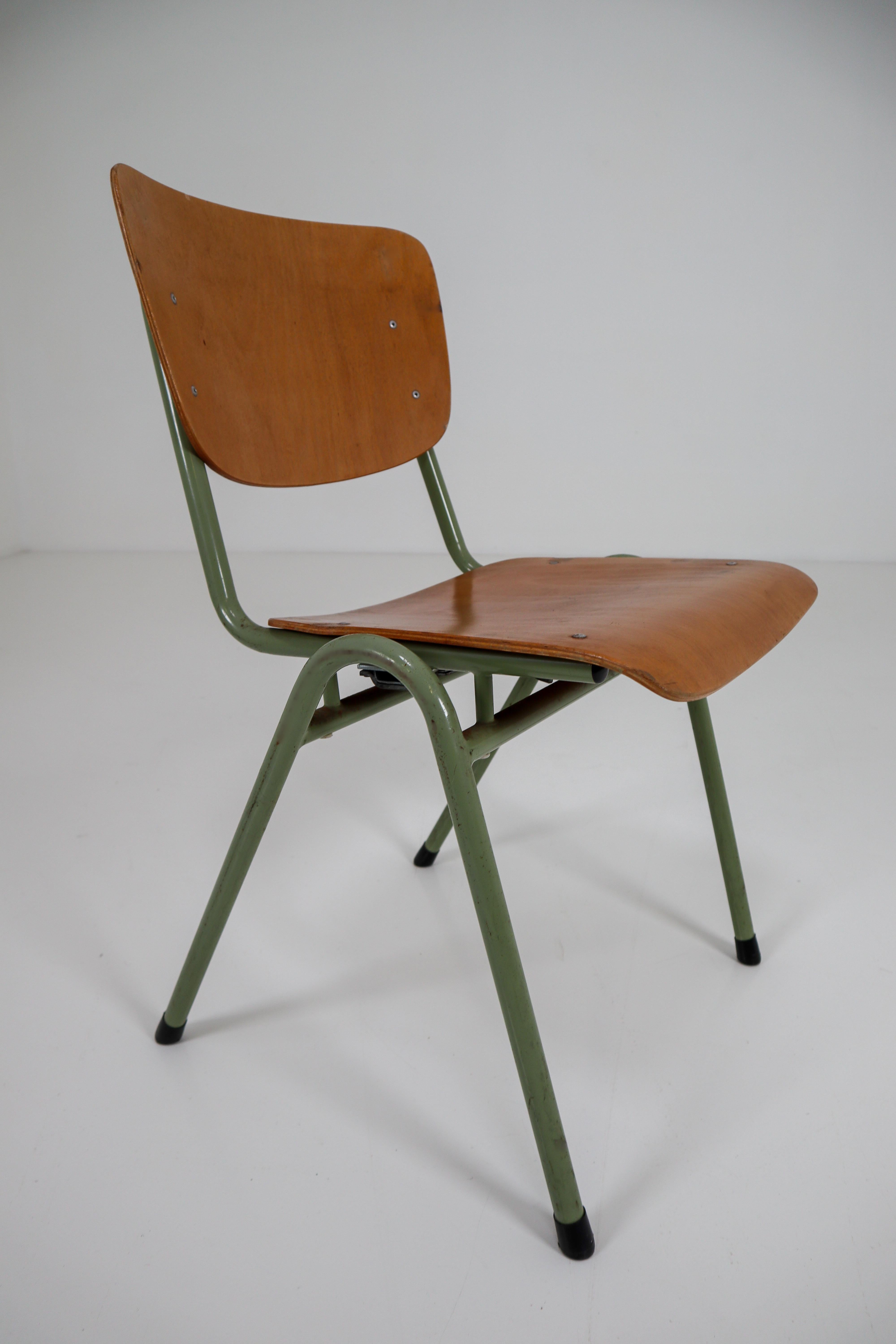 Mid-20th Century 100 Green Patinated Dutch Design Industrial Plywood Chairs, 1960s