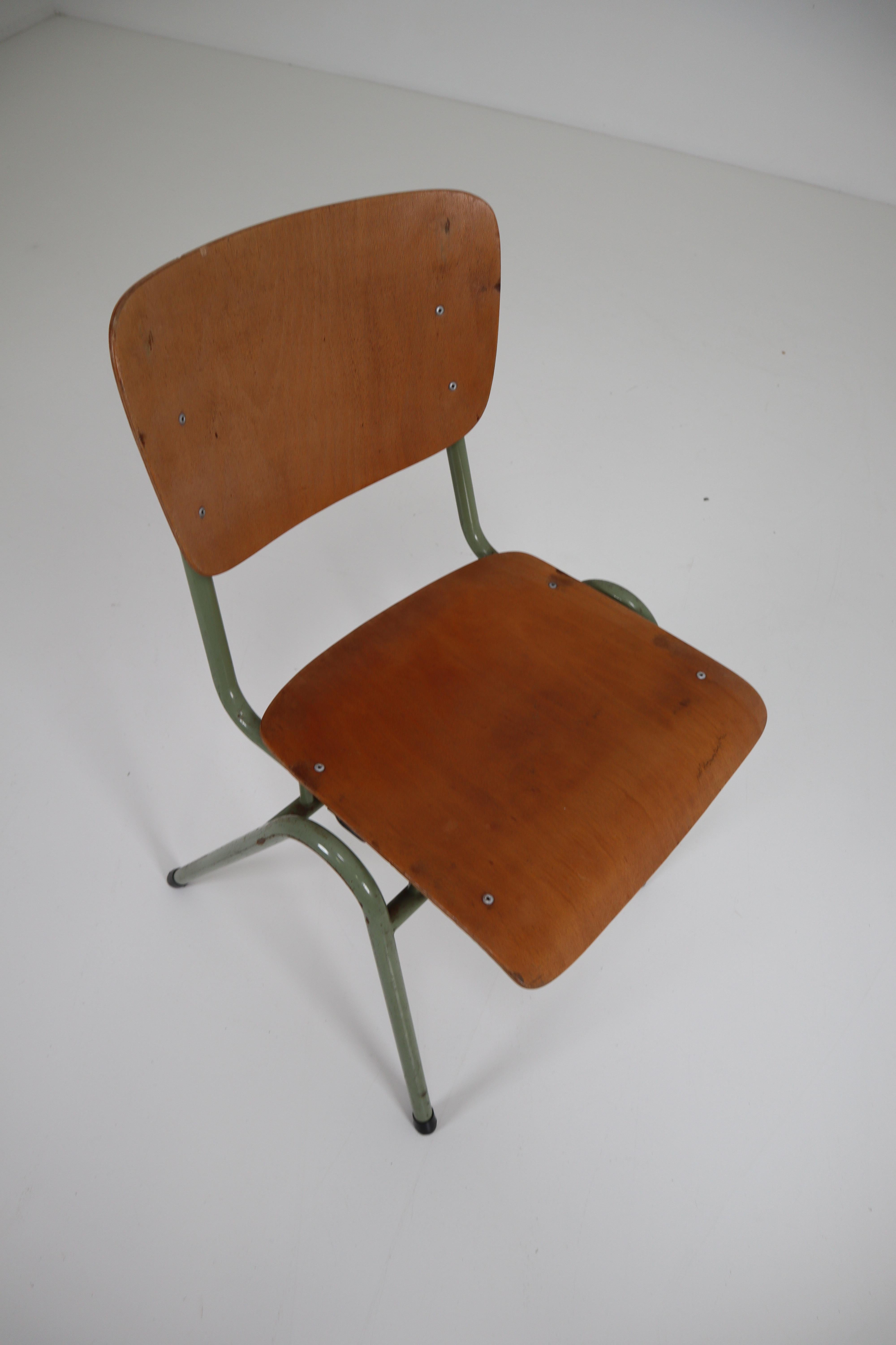 100 Green Patinated Dutch Design Industrial Plywood Chairs, 1960s 2