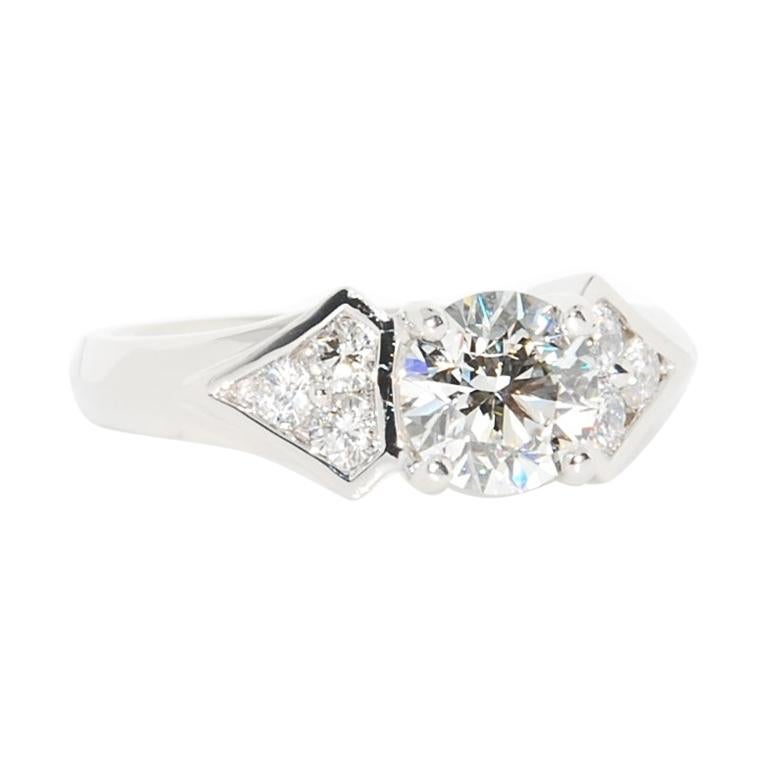 100% Hearts and Arrows Center Diamond Ring, I Color VVS2 18 Karat White Gold