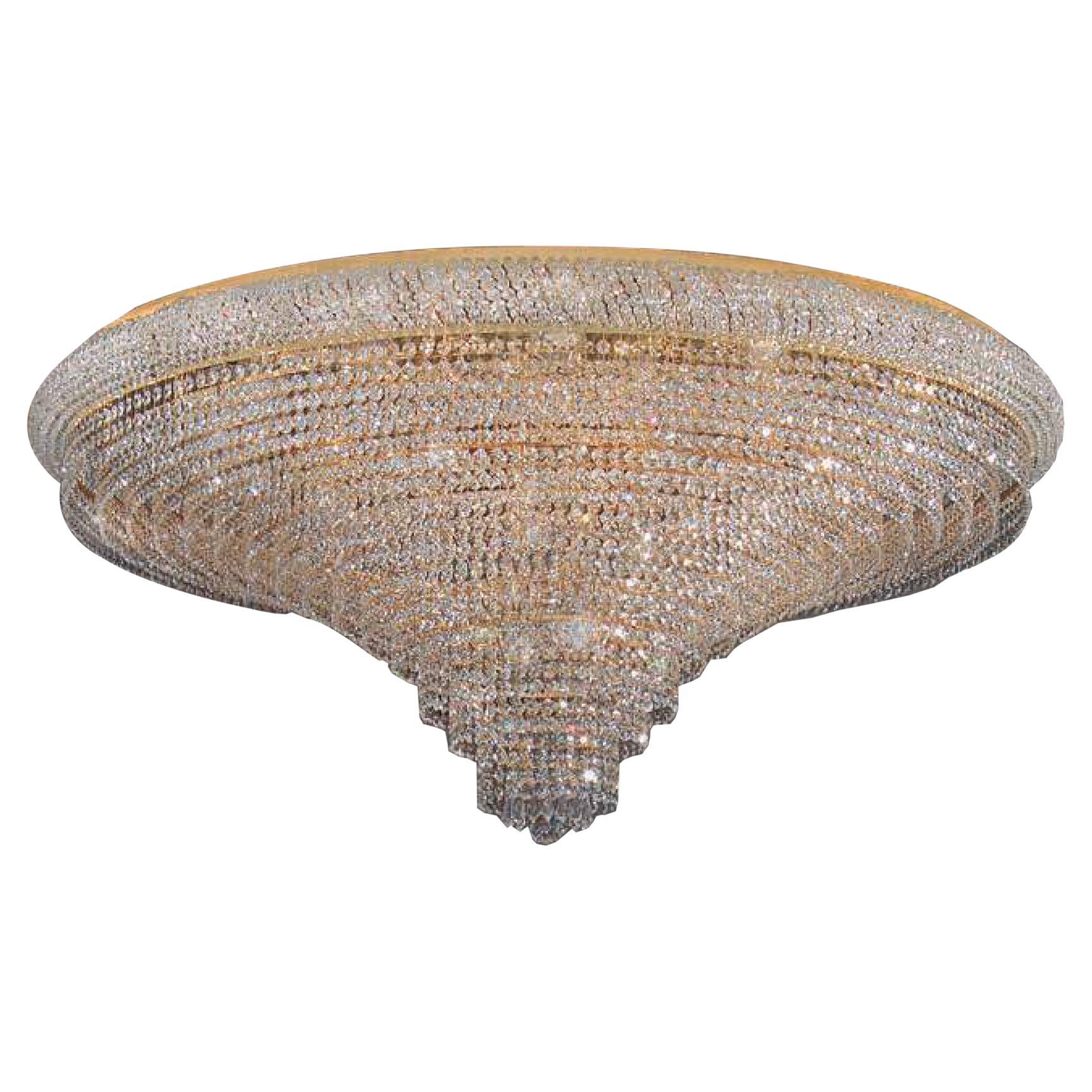 100% Made in Italy 18-Lights Ceiling Lamp in 24kt Gold Plate & Scholer Crystals For Sale