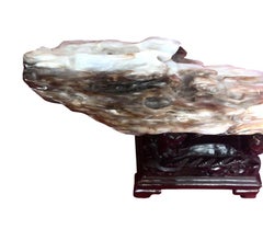 100 Million Year Old Burmese Petrified Wood Sculpture on Carved Stand