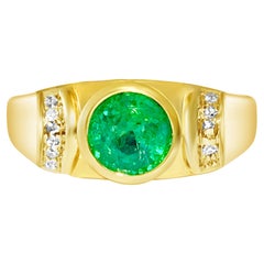 100% natürlicher Smaragd- und Diamantring aus 14kt Gold mit Smaragd