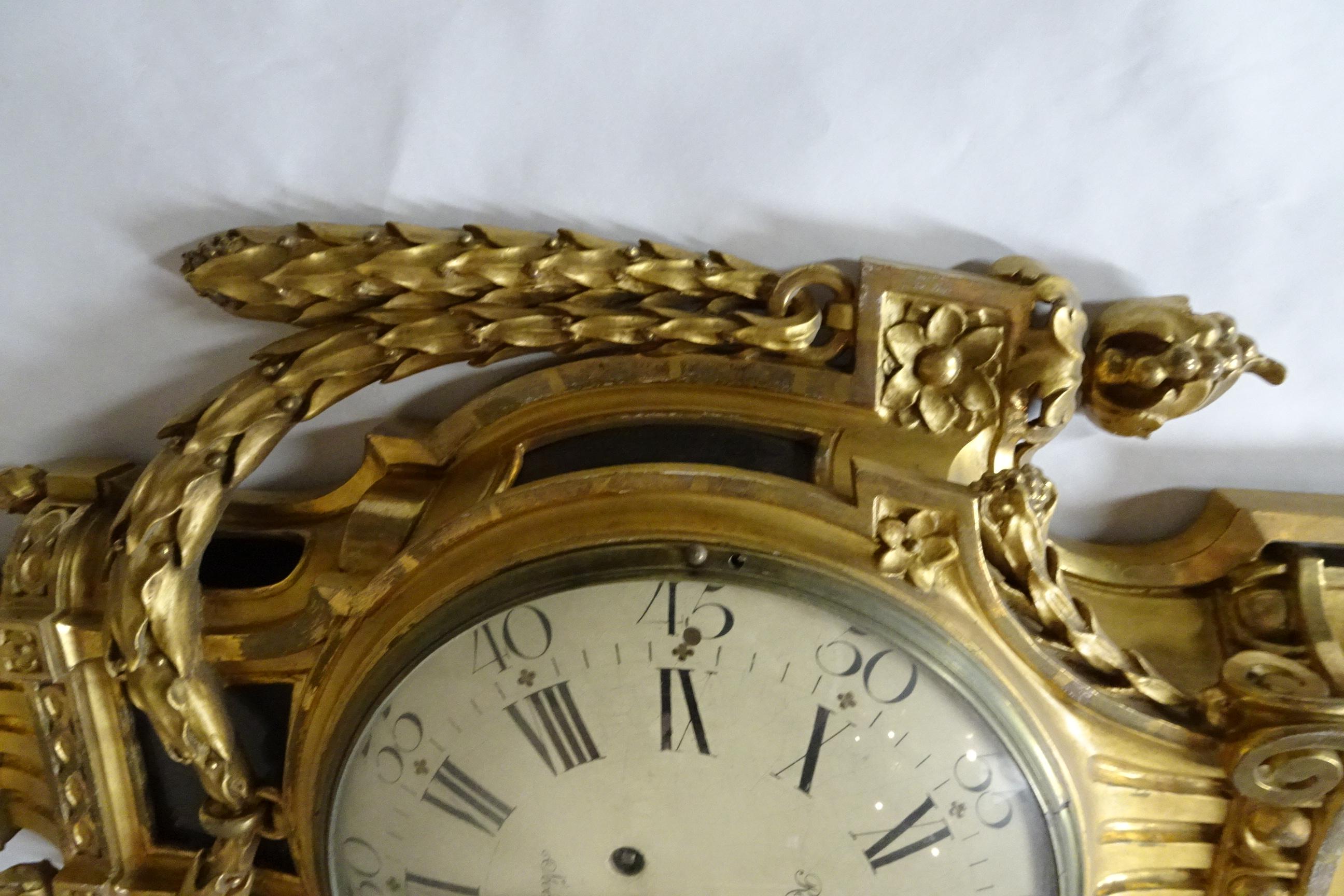 Swedish 100% Original Finish Gustavian Style Wall Clock For Sale