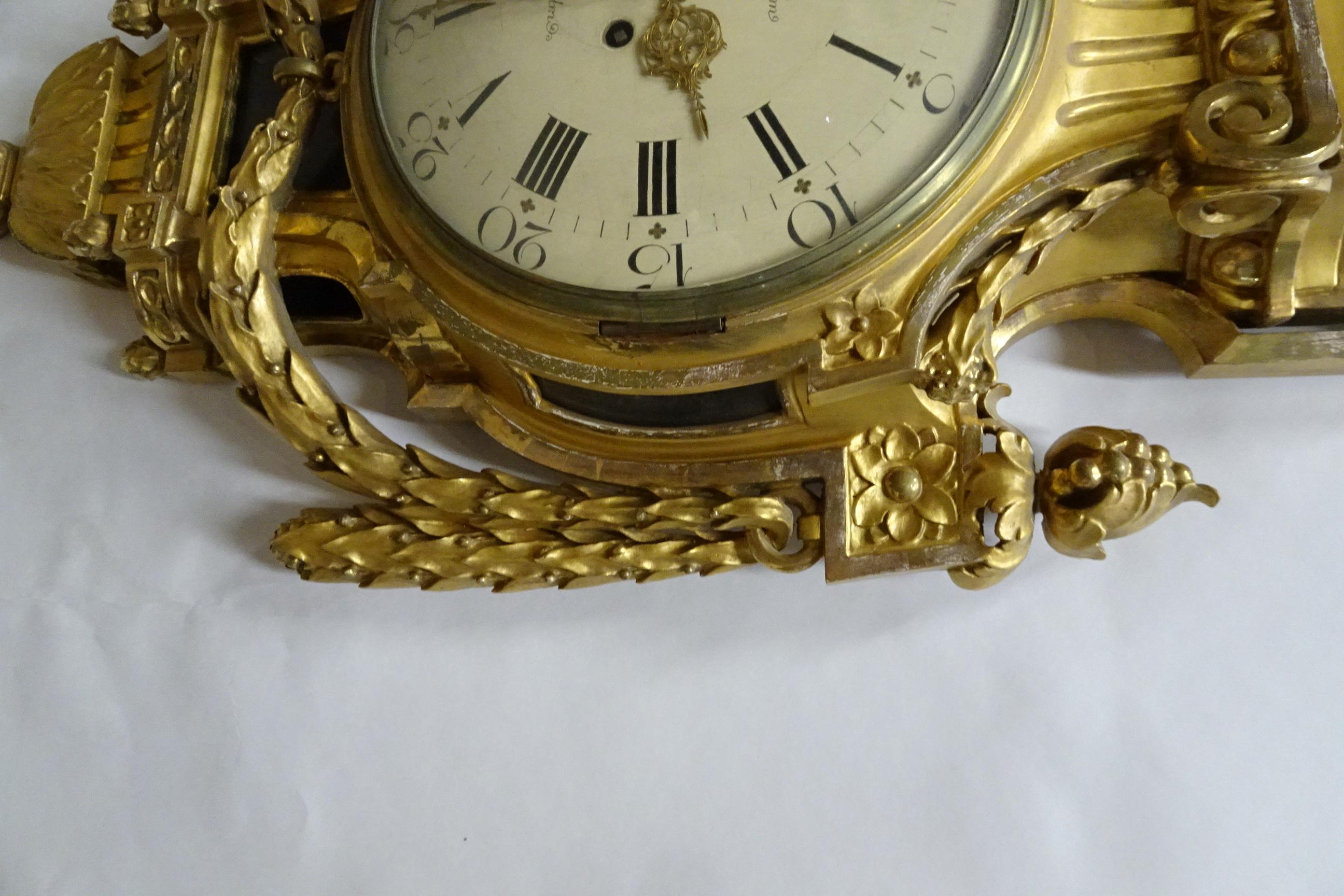 Mid-20th Century 100% Original Finish Gustavian Style Wall Clock For Sale
