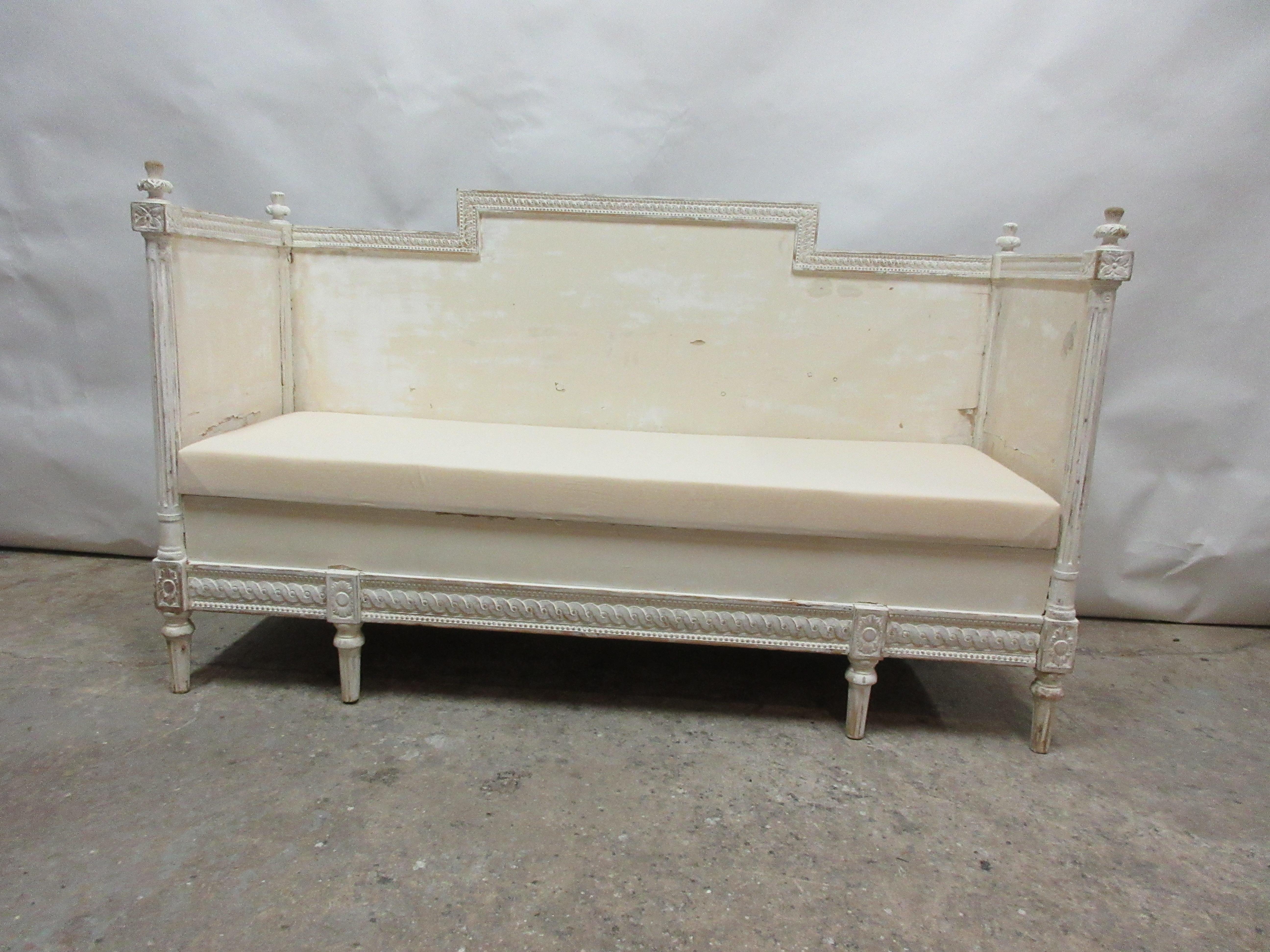 This is a 100% original finish Swedish Gustavian sofa. seating has been restored and covered in muslin.