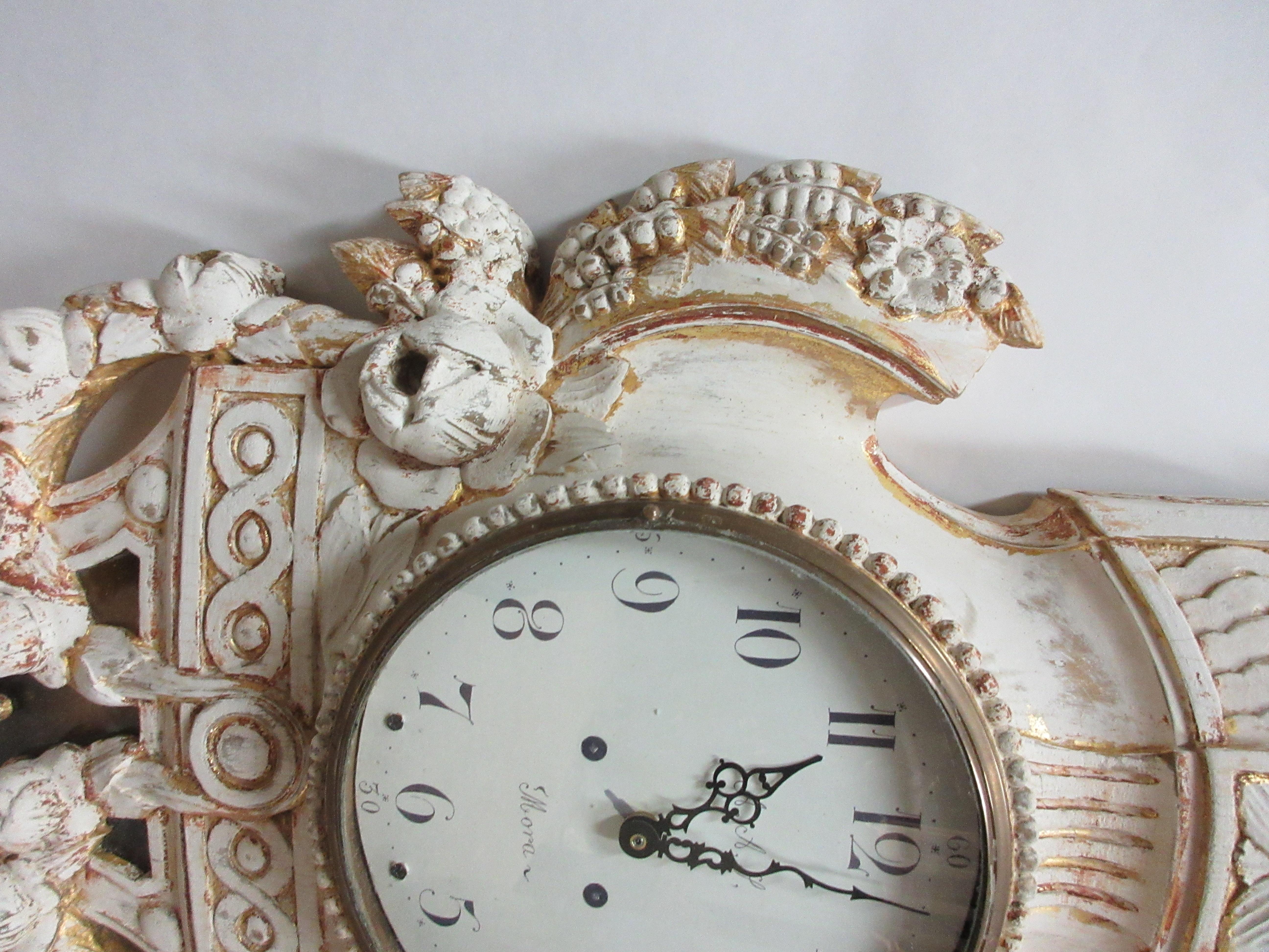 100% Original Finish Swedish Gustavian Wall Clock In Good Condition In Hollywood, FL