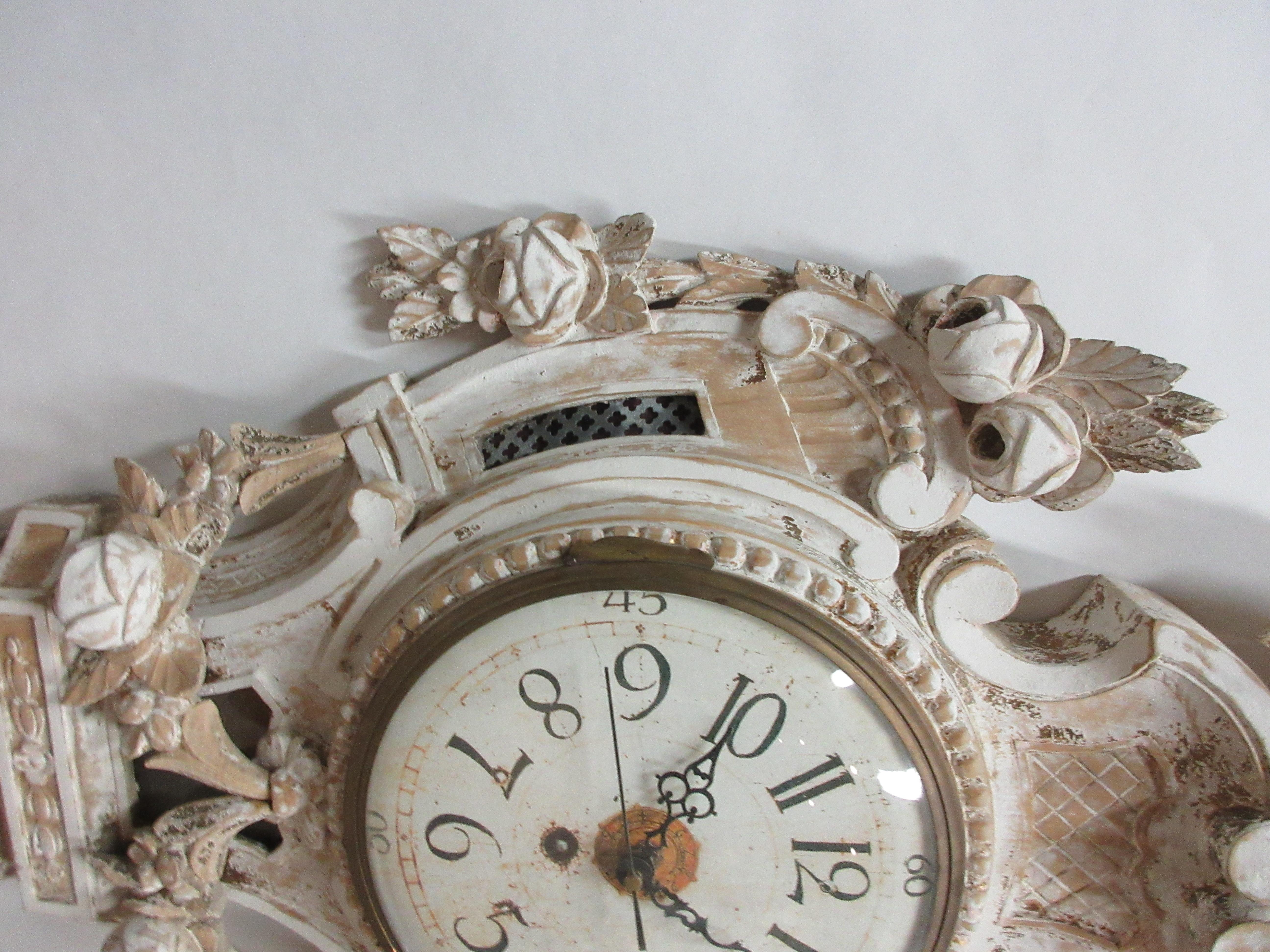 Primitive 100% Original Finish Swedish Gustavian Wall Clock