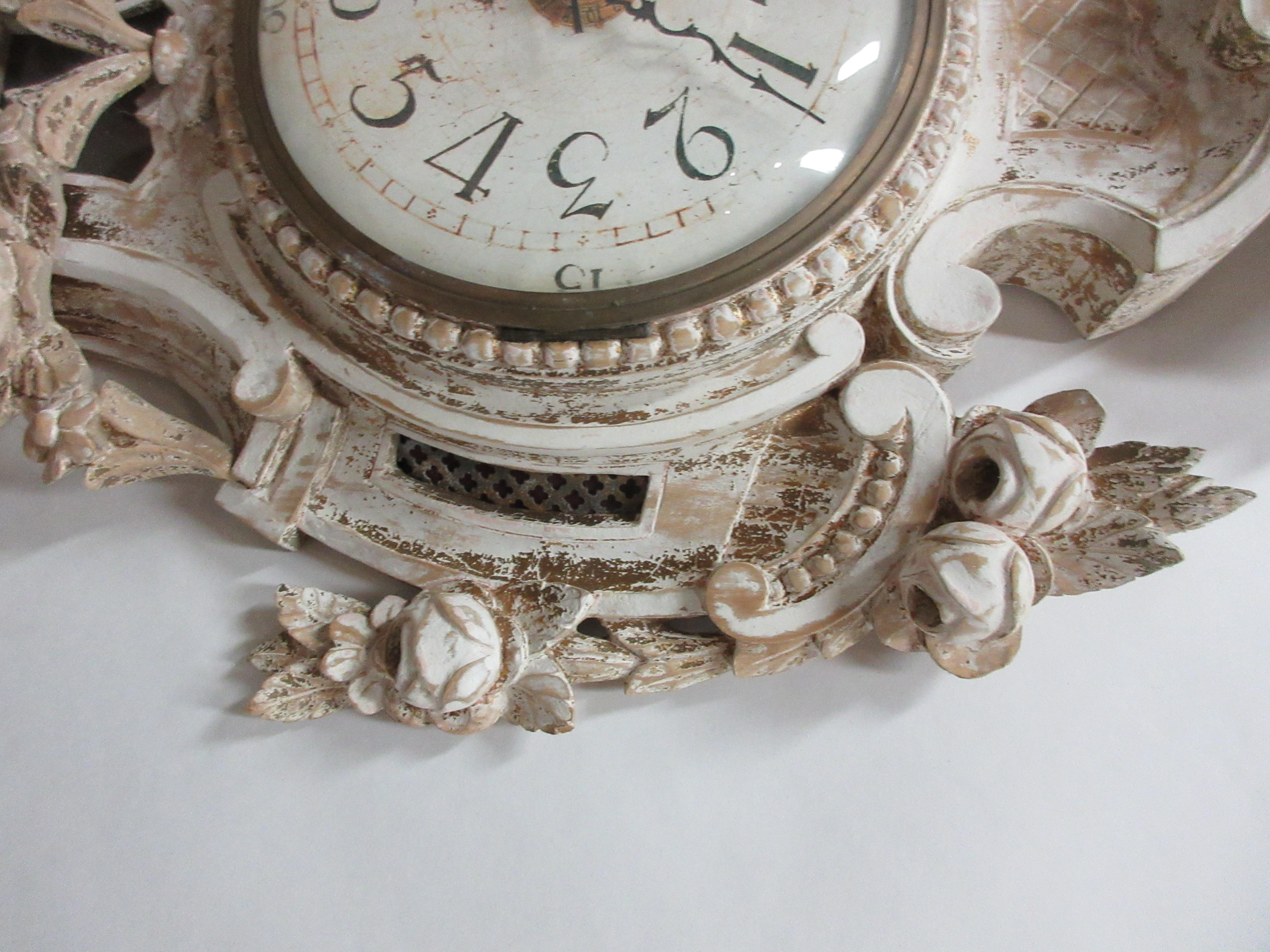 100% Original Finish Swedish Gustavian Wall Clock In Good Condition In Hollywood, FL