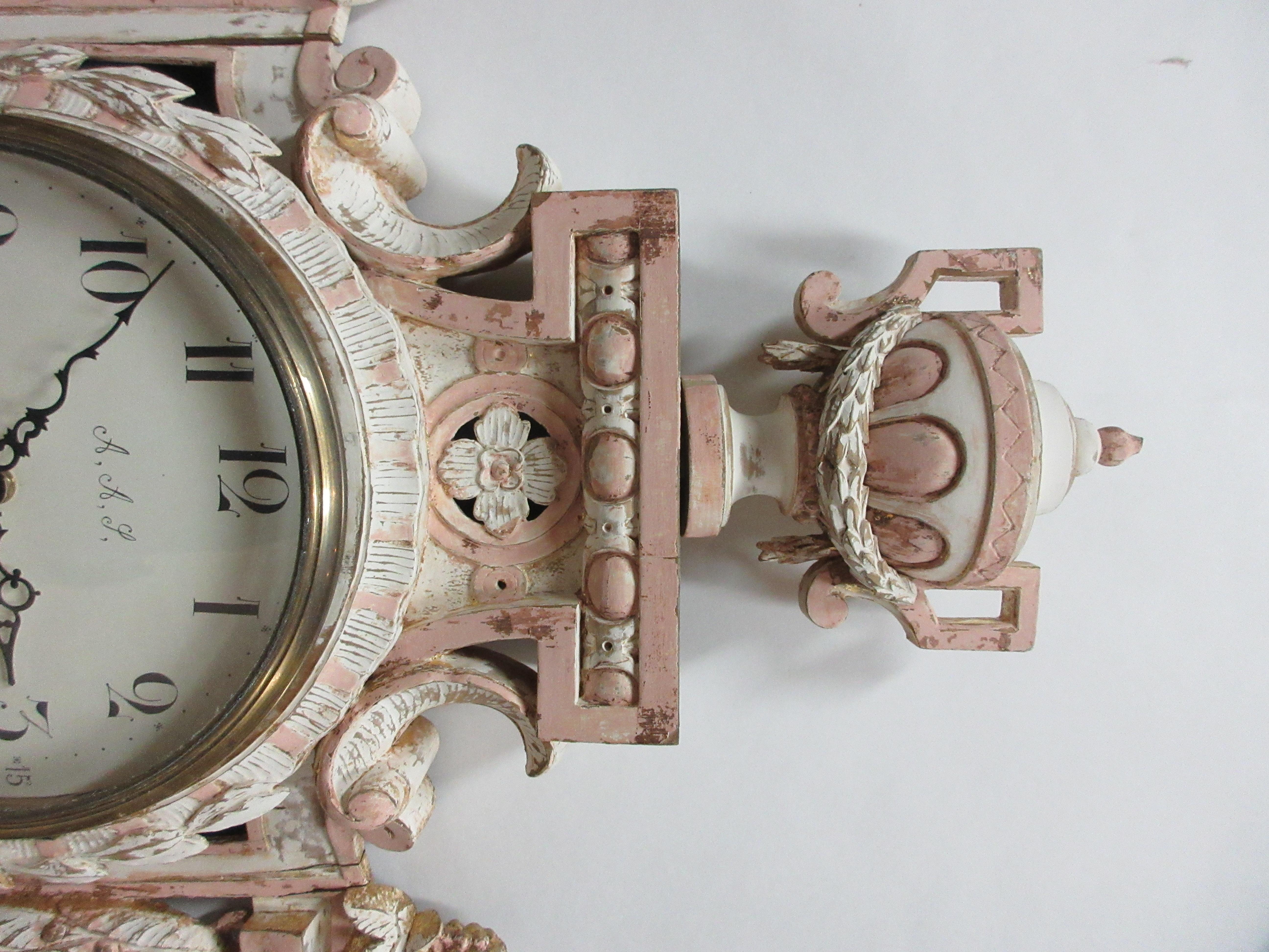 Wood 100% Original Finish Swedish Gustavian Wall Clock