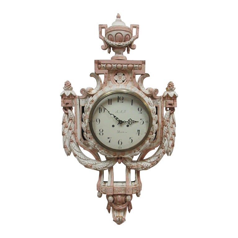 100% Original Finish Swedish Gustavian Wall Clock For Sale