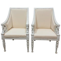 100% Original Painted Swedish Empire Griffen Chairs